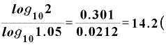 \displaystyle \frac{\bm{l}\bm{o}\bm{g}_{\bm{1}\bm{0}}\bm{2}}{\bm{l}\bm{o}\bm{g}_{\bm{1}\bm{0}}\bm{1}\bm{.}\bm{0}\bm{5}}=\frac{\bm{0}\bm{.}\bm{3}\bm{0}\bm{1}}{\bm{0}\bm{.}\bm{0}\bm{2}\bm{1}\bm{2}}=\bm{1}\bm{4}\bm{.}\bm{2}\bm{(}