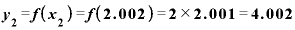 \bm{y}_{\bm{2}}=\bm{f}\bm{(}\bm{x}_{\bm{2}}\bm{)}=\bm{f}\bm{(}\bm{2}\bm{.}\bm{0}\bm{0}\bm{2}\bm{)}=\bm{2}\times \bm{2}\bm{.}\bm{0}\bm{0}\bm{1}=\bm{4}\bm{.}\bm{0}\bm{0}\bm{2}