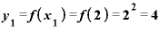 \bm{y}_{\bm{1}}=\bm{f}\bm{(}\bm{x}_{\bm{1}}\bm{)}=\bm{f}\bm{(}\bm{2}\bm{)}=\bm{2}^{\bm{2}}=\bm{4}