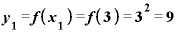 \bm{y}_{\bm{1}}=\bm{f}\bm{(}\bm{x}_{\bm{1}}\bm{)}=\bm{f}\bm{(}\bm{3}\bm{)}=\bm{3}^{\bm{2}}=\bm{9}