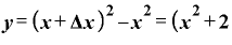 \bm{y}=\bm{(}\bm{x}+\mathbf{\Delta} \bm{x}\bm{)}^{\bm{2}}-\bm{x}^{\bm{2}}=\bm{(}\bm{x}^{\bm{2}}+\bm{2}