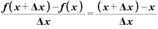 \displaystyle \frac{\bm{f}\bm{(}\bm{x}+\mathbf{\Delta} \bm{x}\bm{)}-\bm{f}\bm{(}\bm{x}\bm{)}}{\mathbf{\Delta} \bm{x}}=\frac{\bm{(}\bm{x}+\mathbf{\Delta} \bm{x}\bm{)}-\bm{x}}{\mathbf{\Delta} \bm{x}}